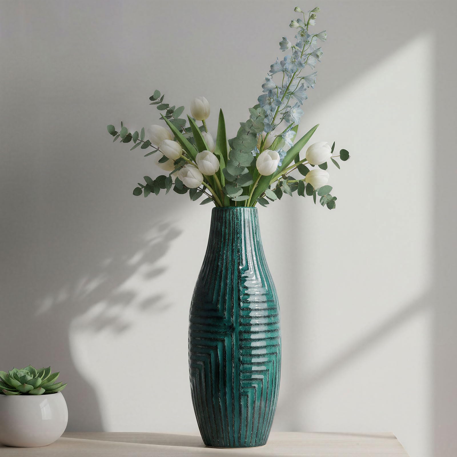 Amazon.com: hjn Teal Hand-Glazed Ceramic Vase - 13.8